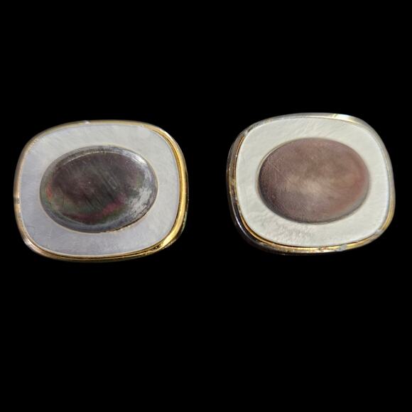 Vintage Gold Tone Mother of Pearl Oval Inlay Cufflinks 21mm x 18mm - Picture 1 of 5